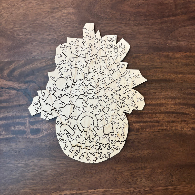 back side of ornaments wooden jigsaw puzzle Set - Liminal Puzzle Co
