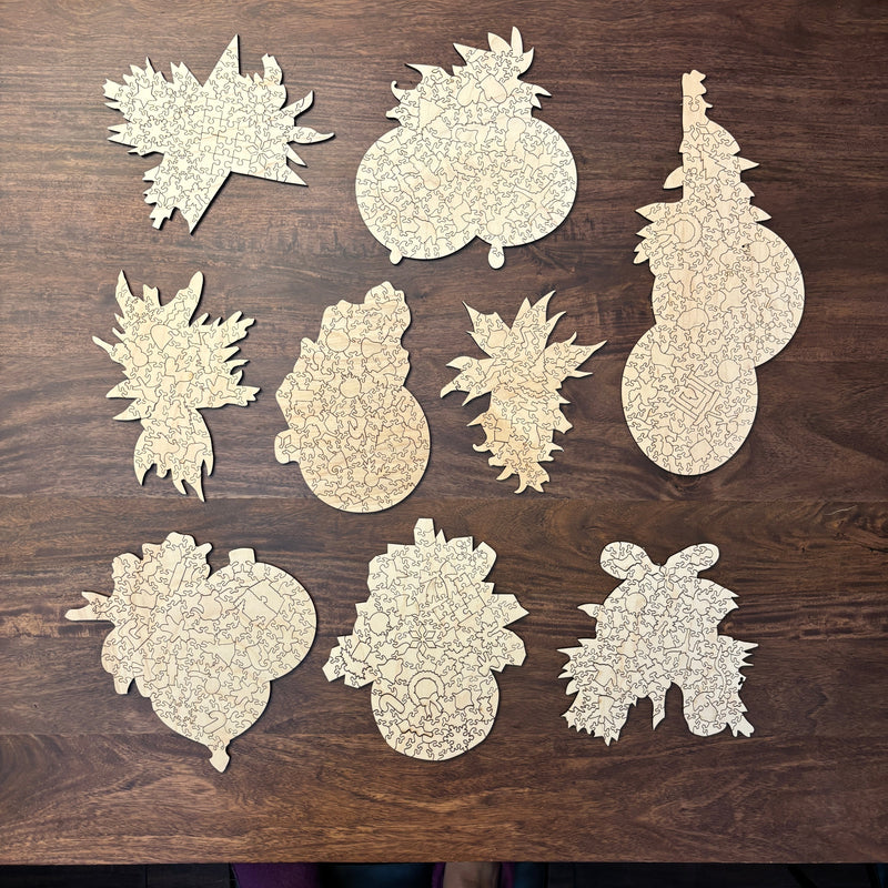 back side of ornaments wooden jigsaw puzzle Set - Liminal Puzzle Co