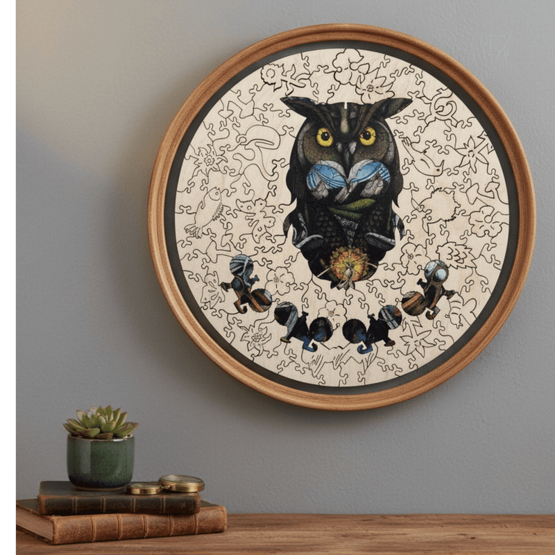 Framed Wooden Owl Jigsaw Puzzle - The Chronicles of Boulder - Liminal Puzzle Co