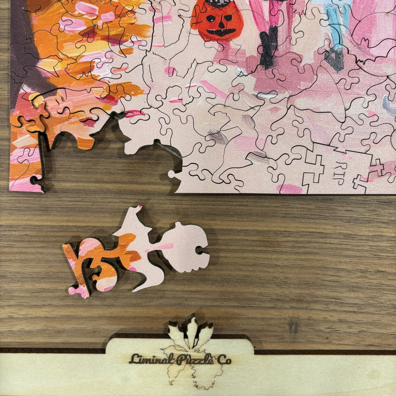 Pink Halloween (310 Pieces) | Halloween Wooden Puzzle - Liminal Puzzle Co