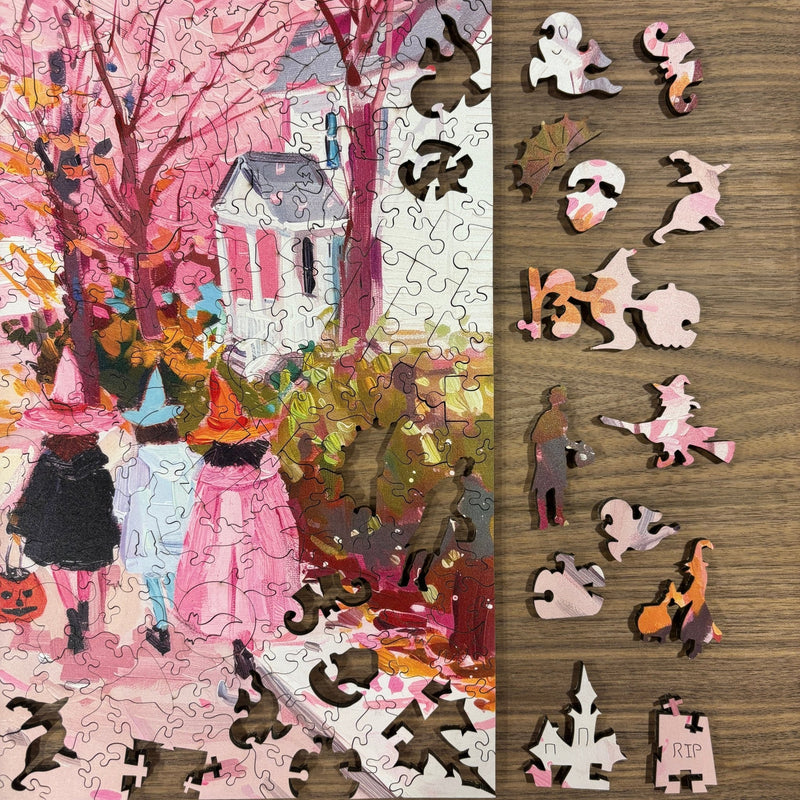 Pink Halloween (310 Pieces) | Halloween Wooden Puzzle - Liminal Puzzle Co