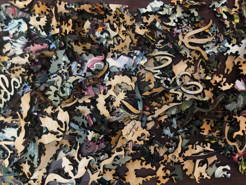 whimsical pieces in Orchids Wooden Jigsaw Puzzle - Liminal Puzzle Co
