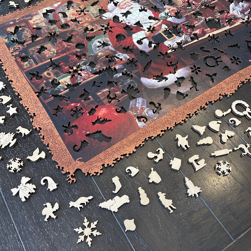 whimsical pieces in "Santa's Workshop" Wooden Advent Puzzle - Liminal Puzzle Co