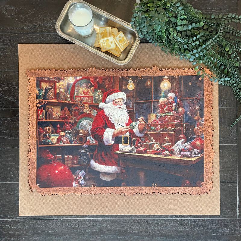 finished puzzle "Santa's Workshop" Wooden Advent Puzzle - Liminal Puzzle Co